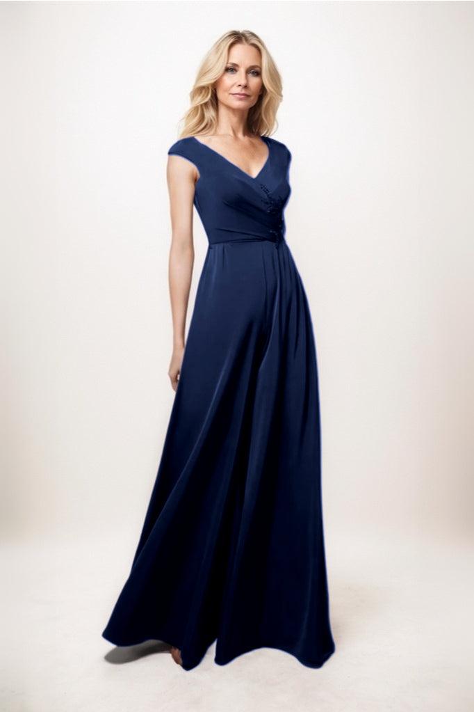 Jumpsuit Maxi Luxe Satin Mother Of The Bride Dress CM0278CR - 3 Days / Dark Navy / US8-UK10-EUR38 - COCOMELODY